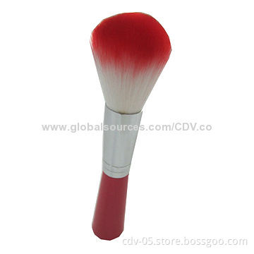 Makeup powder brushes, made of double color synthetic hair and aluminum ferrule with wooden handle